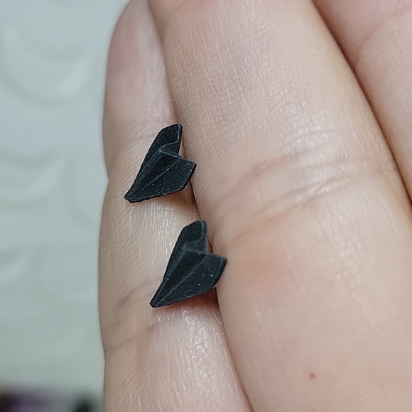 Ceramic Paper Airplane Stud Earrings - Picture 6 of 6